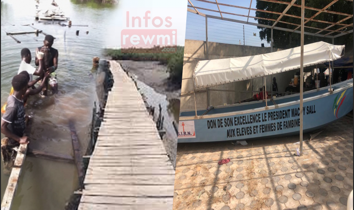 PONTON DÉFECTUEUX : MACKY SALL DOTE AUX ÉLÈVES ET FEMMES DE FAMBINE UNE PIROGUE EN FIBRE DE VERRE